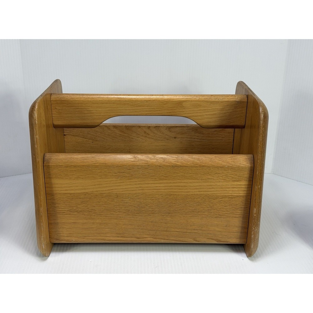 VTG Cornwall Handcrafted Acc Wood Oak Wooden Blonde Caddy Magazine Rack Storage